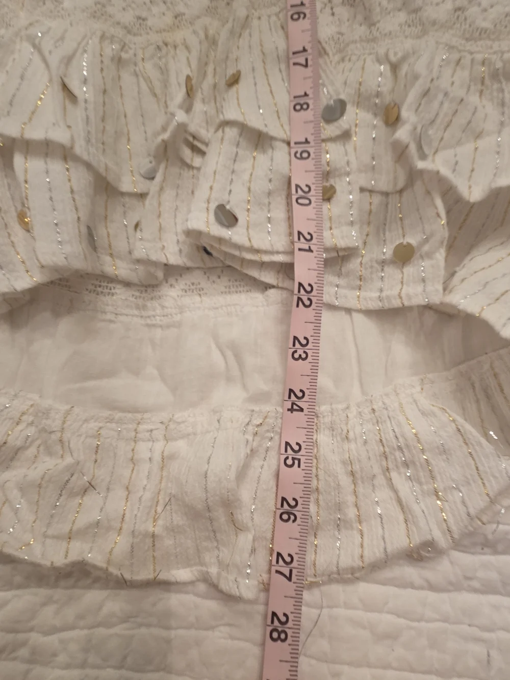 Justice Cream High-Low Tiered Ruffle Skirt with Metallic Thread Size 10